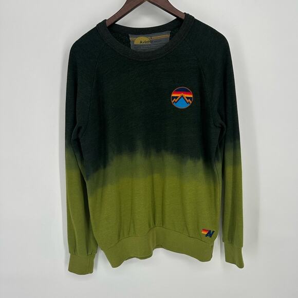 Aviator Nation RARE Dip Dye Ombre Green Embroidered Pullover Sweatshirt Small - Picture 1 of 12
